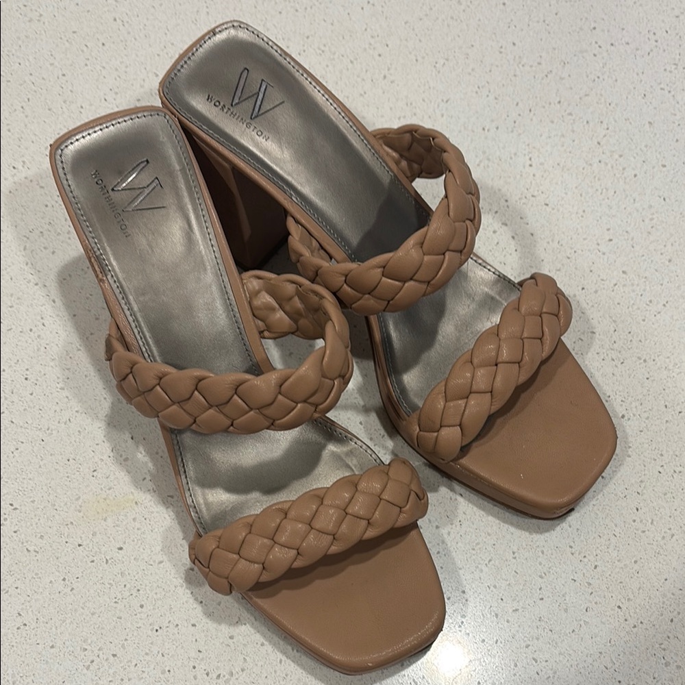 Woman Within Tan Block Heel Mules
